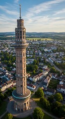 Obraz premium Aerial view of Bismarckturm tower in Marburg, Germany showcases stunning architecture and cityscape