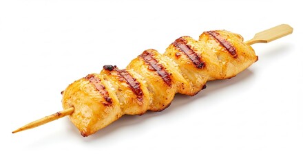 Grilled Chicken Skewer Isolated on White Background.