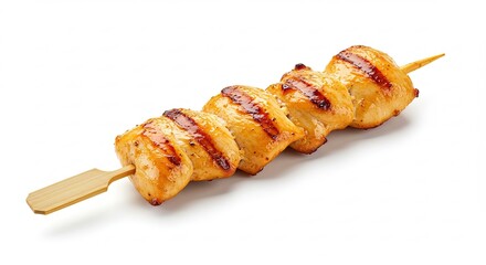Grilled Chicken Skewer Isolated on White Background.