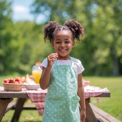 girl strawberry picnic happy kid enjoying fruit at outdoor family picnic