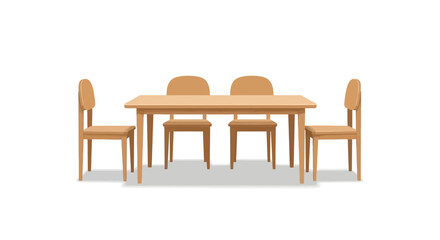 Simple wooden dining table with four matching chairs, isolated on a white background, minimalist furniture illustration.