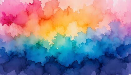 Fototapeta premium Vibrant Watercolor Sunset Background with Pink, Blue, Purple, Green, and Yellow Hues