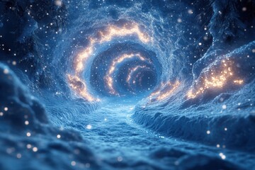 Spiral vortex swirling in dark blue ocean.