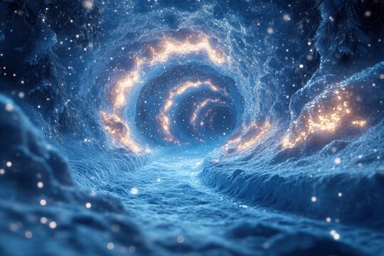Spiral vortex swirling in dark blue ocean.