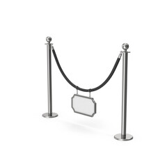 Silver rope barrier with black cord for events and exhibitions