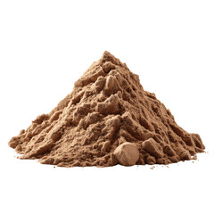 Pile of brown protein powder isolated on transparent background