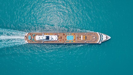 Cruise Ship Aerial Luxury Travel on Turquoise Ocean Water
