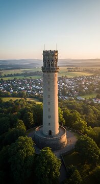 Aerial view of the Wilhelmsturm historic tower in Dillenburg, Germany