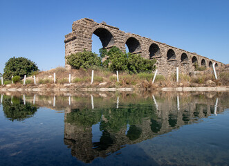 Well-Preserved Arches of the Roman Aqueduct in Aspendos in Antalya 