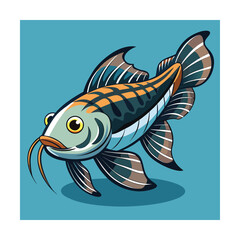 Cartoon Siamese Fighting Fish With Orange Fins Keywords: betta fish, siamese fighting fish