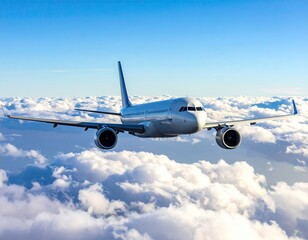 Fototapeta premium Aircraft Flying Through Puffy White Clouds Under Blue Sky