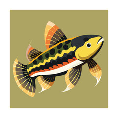 Colorful cartoon loach fish with fins spread illustration