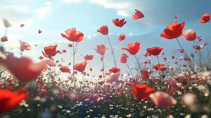 A beautiful floral scene featuring colorful and delicate flowers in a natural setting