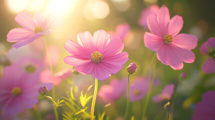 A beautiful floral scene featuring colorful and delicate flowers in a natural setting
