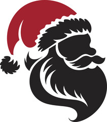 Santa Claus face, Christmas icon, festive beard silhouette, holiday vector, Santa hat profile, winter mascot, seasonal graphic, cad drawing flat vector illustration