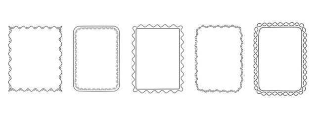 Five hand drawn frames with various decorative borders