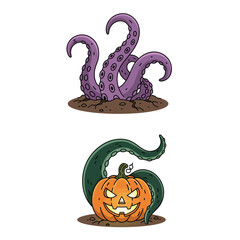 Purple monster tentacles emerging from the ground.