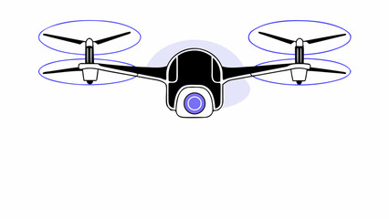 Isolated drone with four propellers and a camera facing forward on a white background design image on transparent background silhouette