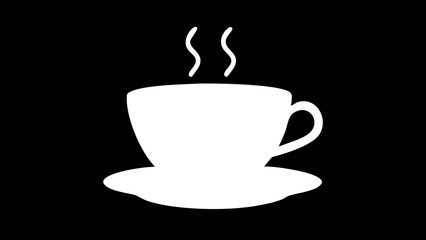 Silhouette of a cup of hot drink with steam on a saucer against a black background design element on transparent background