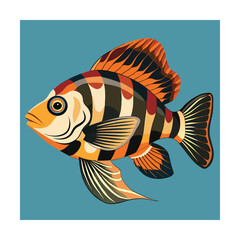 Orange and Black Striped Fish on Blue Background Keywords: fish, aquatic, marine, underwater