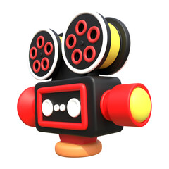 Cartoon Style Camera with Red Accents and Yellow Details on Transparent Background
