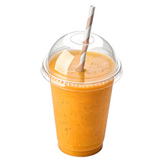 Plastic smoothie cup with dome lid, mango smoothie with clear straw