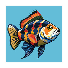 Striking Striped Fish Illustration on Blue Background