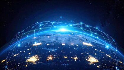 Global Network Abstract Visualization Earth Horizon with Blue Light