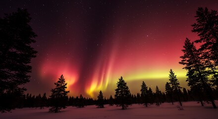 Fototapeta premium Spectacular aurora borealis display over forest landscape night sky