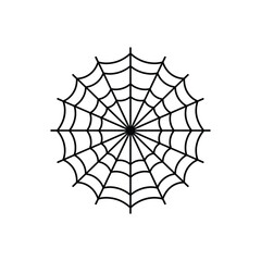 Simple black and white illustration of a classic radial spider web on a clean white background, perfect for design elements.