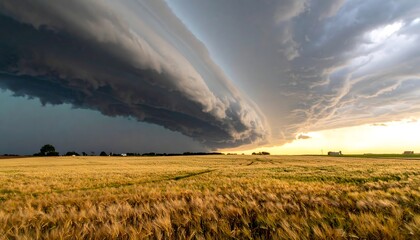 Storm clouds over golden field