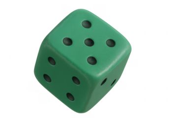 Green six sided dice showing luck and chance