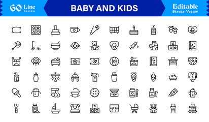 Baby And Kids Parenting Line Icon Set Modern, Minimal, Pixel Perfect, And Editable Outline Symbols For Family Themes