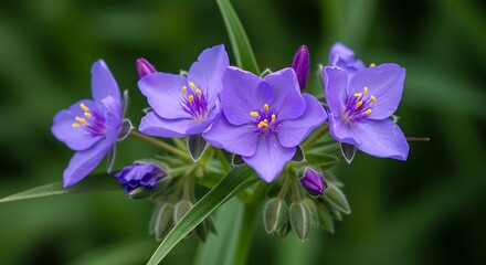 Obraz premium Vibrant purple flowers in bloom against a soft green background