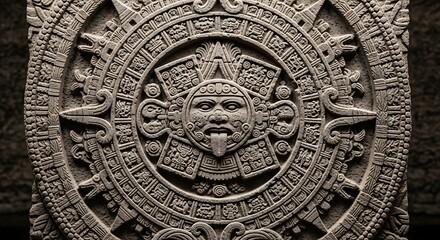 Obraz premium Ancient Aztec Calendar Stone Close Up.