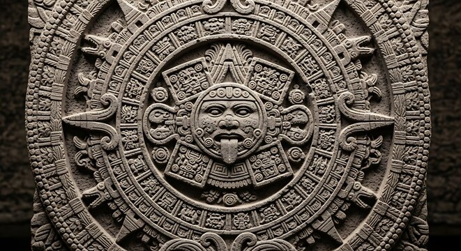 Ancient Aztec Calendar Stone Close Up.