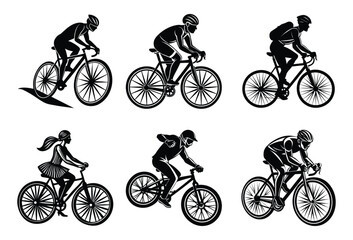 Obraz premium Black silhouette illustration of a cyclist riding a sport bicycle in a race on a white backround 