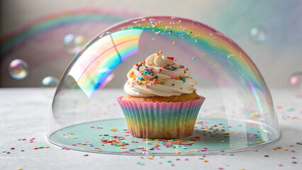 Cupcake With Rainbow Frosting Decoration