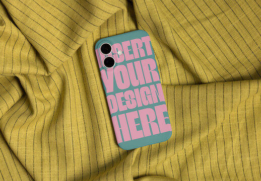 Mockup of Mobile Phone Case on Fabric