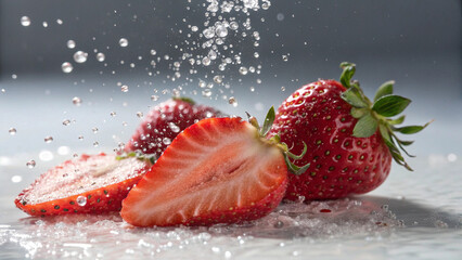 Fresh Strawberries Splashing In Clear Water