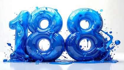 Blue, 3D numbers 188, with splashes
