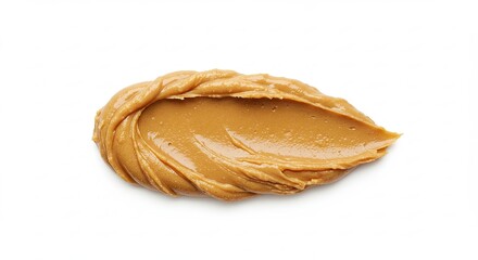 A smooth swirl of creamy peanut butter isolated on a white background.
