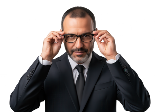 Stern Businessman with Glasses on White Background