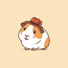 Cute Cartoon Guinea Pig Wearing a Hat.