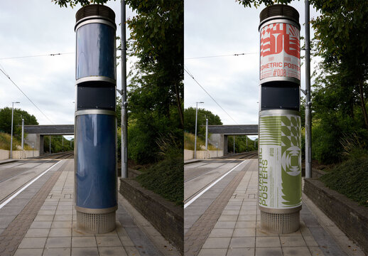 Mockup of Circular Advertising Structure with two advertising spaces in Dublin