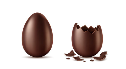 Chocolate Easter Egg Whole and Broken Vector Illustration