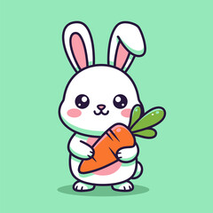 Cute Cartoon Rabbit Holding Carrot Illustration.
