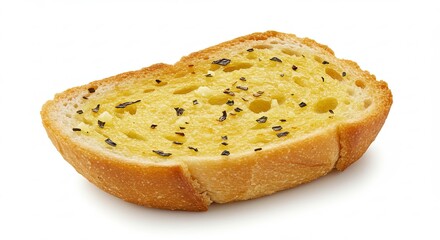 Delicious Garlic Bread Slice Toasted Golden Brown with Herbs and Spices.