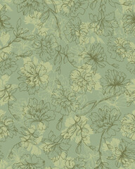 Seamless Retro Floral On Green Background