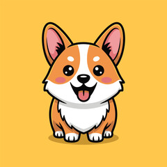 Cute Corgi Puppy Cartoon Illustration with Happy Expression.